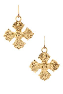 Crown & Cross Motif Dangle Earrings