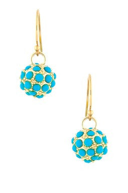 Pave Turquoise Ball Dangle Earrings