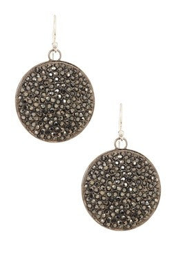 Pave Hematite Swarovski Crystal Disc Drop Earrings