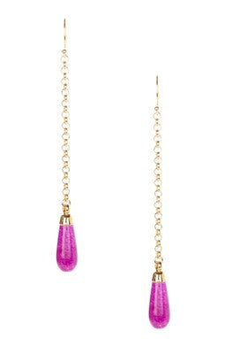 Magenta Chalcedony Teardrop Dangle Earrings