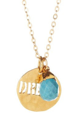 Dream Cutout Disc & Turquoise Charm Necklace