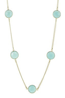 Round Greenish-Blue Chalcedony Station Necklace