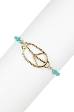 Oval Peace Sign & Turquoise Bracelet