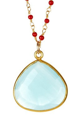 Light Blue Hydroquartz & Coral Chain Necklace