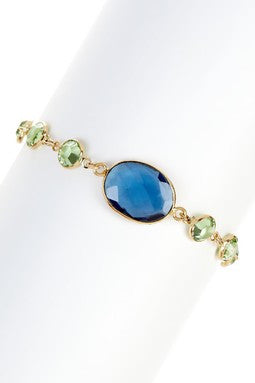 Sapphire Hydroquartz & Peridot Crystal Bracelet