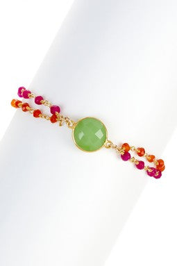 Green Apple Chalcedony, Ruby & Carnelian Bracelet