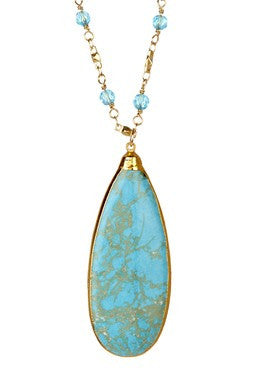 Turquoise Teardrop, Light Blue & Gold Chain Necklace