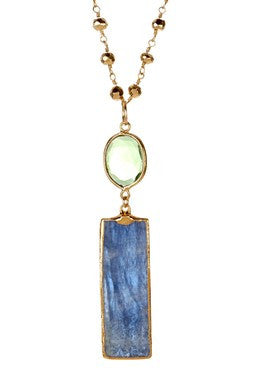 Kyanite, Green Hydroquartz & Gold Necklace