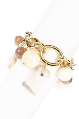 Agate, Peach Moonstone & White Coral Charm Bracelet