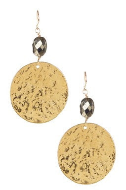 Hammered Disc & Pyrite Dangle Earrings