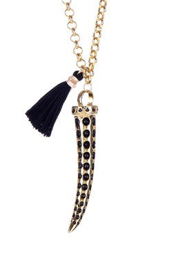 Gold Tusk & Tassel Pendant Necklace