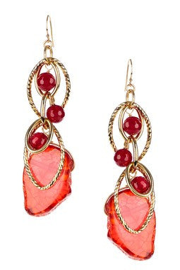 Pink Agate & Ruby Quartz Marquise Dangle Earrings