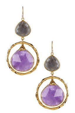 Labradorite & Amethyst Teardrop Dangle Earrings