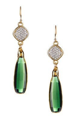 Green Briolette Crystal Dangle Earrings