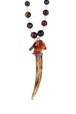 Tiger Eye & Tusk Pendant Handmade Necklace