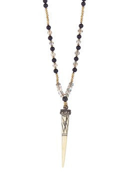 Onyx, Labradorite & Horn Spike Hand-Beaded Necklace