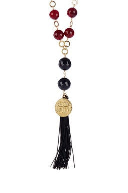 Ruby Quartz & Onyx Tassel Handmade Necklace