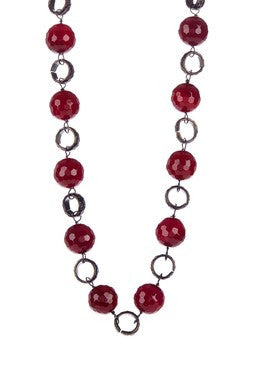 Ruby Quartz & Gunmetal Hammered Necklace