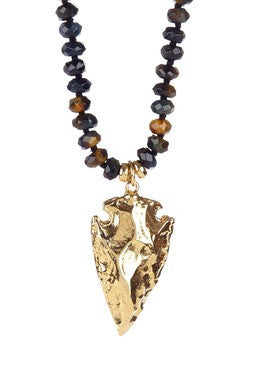 Black Tiger Eye Bead & Arrowhead Pendant Necklace