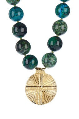 Green-Tone Azurite Bead Coin Pendant Necklace