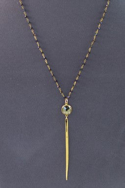 Pyrite & Gold Spike Pendant Necklace with Mystic Spinel Wire Wrapped Necklace