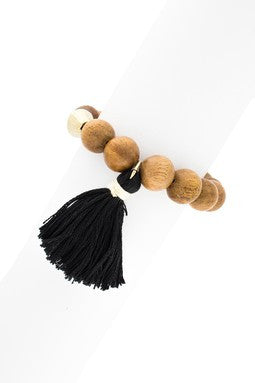 Onyx, Gold & Black Tassel Stretch