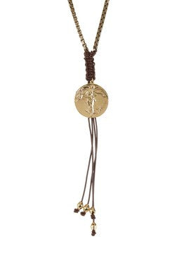 Copy of Brass Box Chain Medallion Leather Pendant Necklace