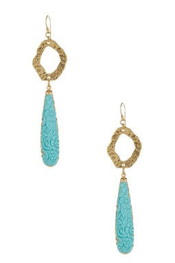 Floral Turquoise Resin Teardrop Earrings