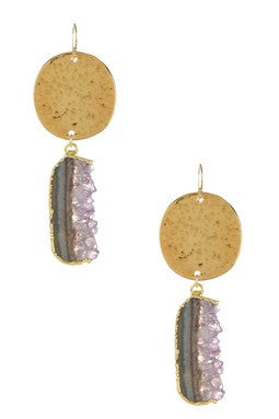 Amethyst Cascade & Gold Disc Earrings