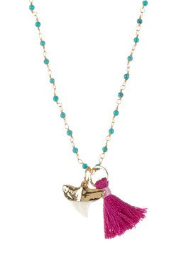 Turquoise Shark Tooth Tassel Necklace