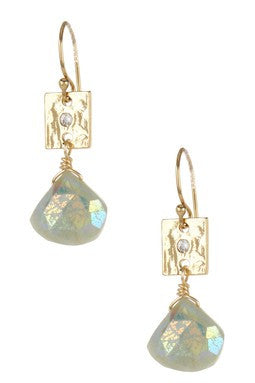 CZ Square Moonstone Drop Earrings