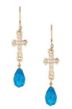 Pave CZ Cross Apatite Earrings