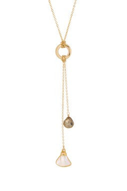 Pearl Fan Pyrite Lariat Necklace