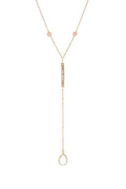 Peach Moonstone CZ Quartz Drop Necklace