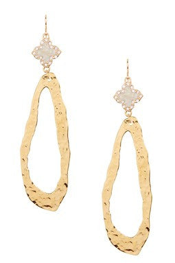 CZ Quatrefoil Freeform Hoop Drop Earrings