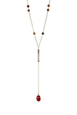 Agate & CZ Long Pendant Necklace