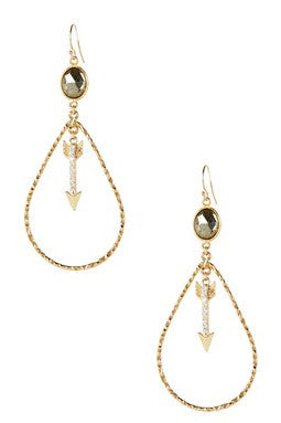 Pyrite & CZ Arrow Teardrop Dangle Earrings