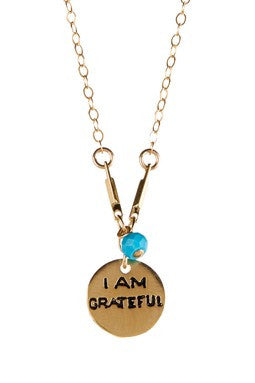 I Am Grateful Turquoise Charm Necklace