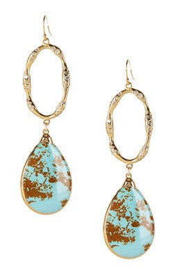 Turquoise & Oval CZ Dangle Earrings