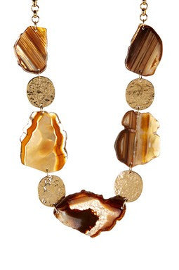 Sliced Agate Long Bib Necklace