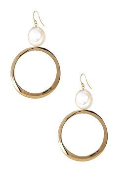 Pearl & Hammered Hoop Dangle Earrings