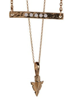 Layered CZ Bar & Arrowhead Necklace