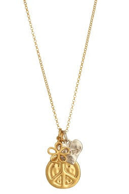 Flower, Peace Sign & Love Necklace