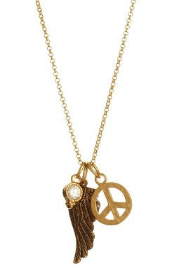 Peace Sign, Wing & CZ Charm Necklace