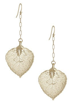 Natural Aspen Leaf Chain Dangle Earrings