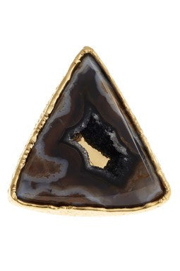 Triangle Polished Agate Druzy Ring