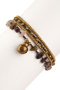 Tourmaline, Brass Beaded & Macrame Multi-Strand Bracelet