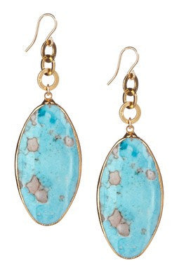 Oval Blue Shell Chain Link Earrings