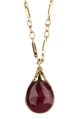 Faceted Ruby Teardrop Pendant Necklace