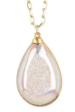 Opal Druzy Teardrop Pendant Necklace